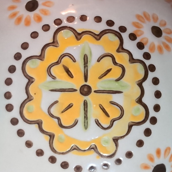 Dutch Wax by Coastline Imports Hand painted Turquoise/Orange Teapot. - Picture 8 of 11